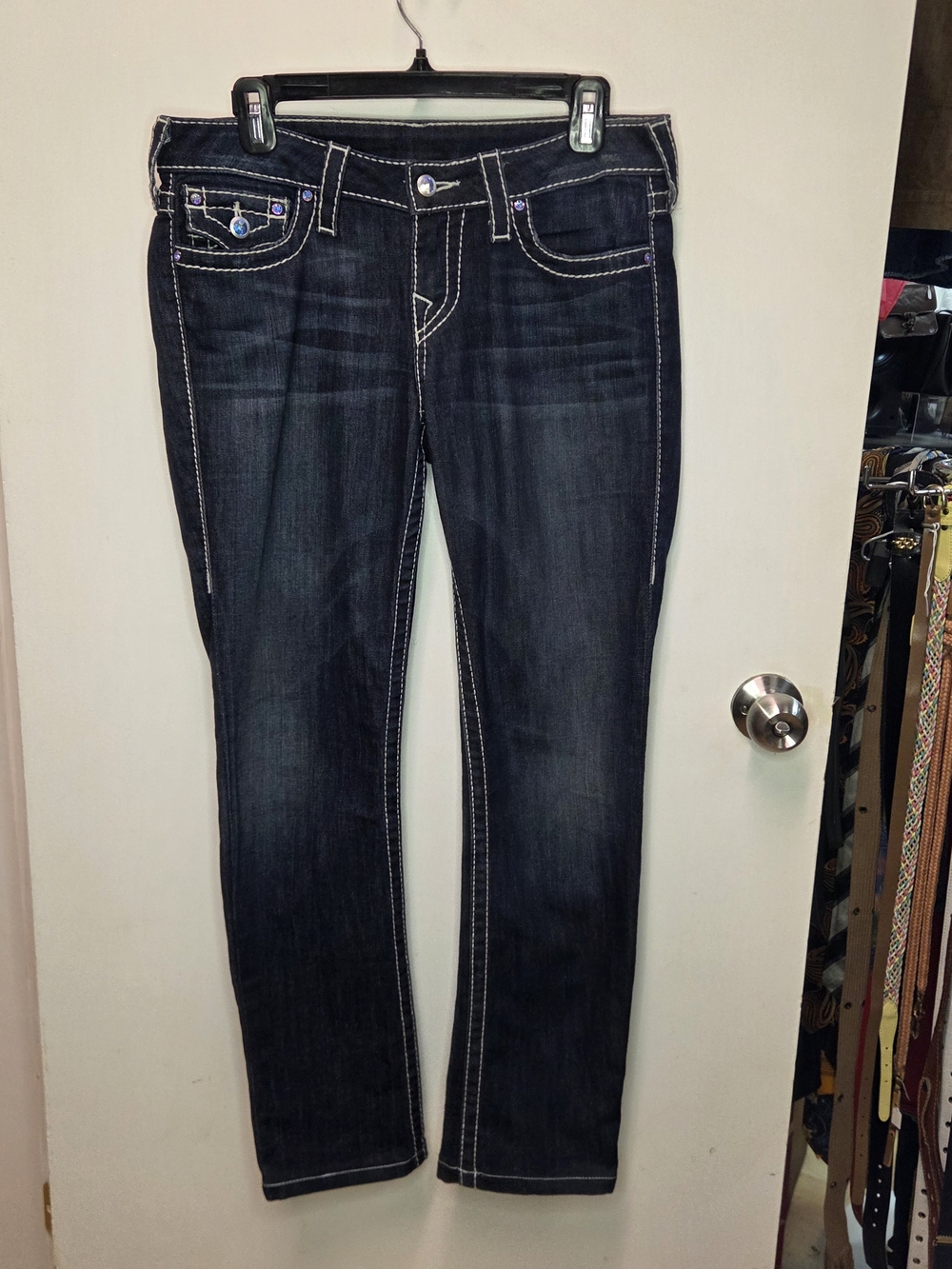 Vintage 2007 True Religion Big T Flap Pocket Bootcut Jeans Made in USA Sz 28